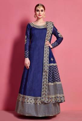 Navy-blue embroidered art silk Semi Stitched wedding & party lehenga 1
