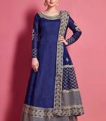 Navy-blue embroidered art silk Semi Stitched wedding & party lehenga