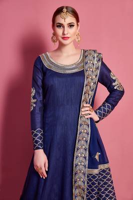 Navy-blue embroidered art silk Semi Stitched wedding & party lehenga 2
