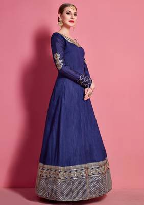 Navy-blue embroidered art silk Semi Stitched wedding & party lehenga 3