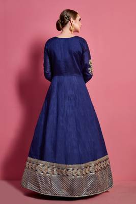 Navy-blue embroidered art silk Semi Stitched wedding & party lehenga 4