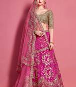 Mesmerizing Magenta pink matte sequins, gold dori and zari Embroidered art Silk Semi Stitched Lehenga Choli for wedding