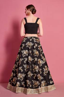 Black embroidered crepe Semi Stitched wedding & party lehenga 4