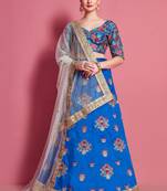 Blue embroidered art silk Semi Stitched wedding & party lehenga