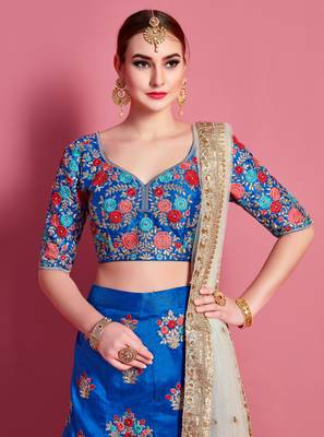 Blue embroidered art silk Semi Stitched wedding & party lehenga 2