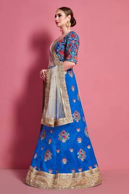 Blue embroidered art silk Semi Stitched wedding & party lehenga 3