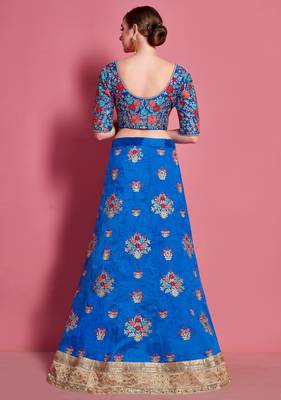 Blue embroidered art silk Semi Stitched wedding & party lehenga 4