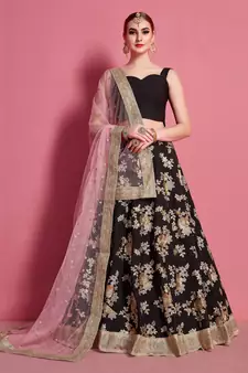 Black embroidered crepe Semi Stitched wedding & party lehenga