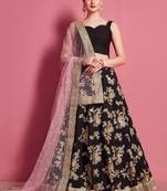 Black embroidered crepe Semi Stitched wedding & party lehenga