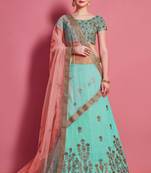 Sea-green embroidered art silk semi stitched wedding & party lehenga