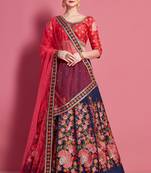 Navy-blue embroidered silk semi stitched wedding & party lehenga