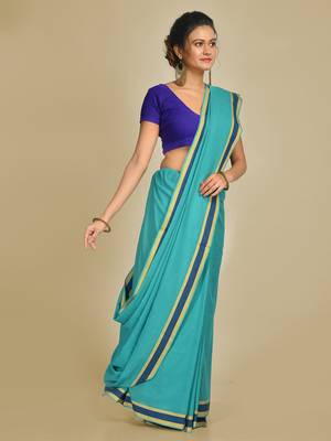 Multicolor hand woven pure cotton saree with blouse 2
