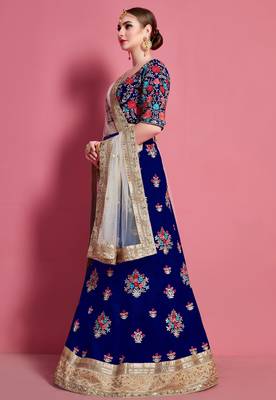 Navy-blue embroidered art silk semi stitched wedding & party lehenga 3