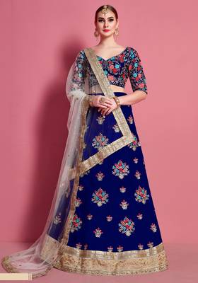 Navy-blue embroidered art silk semi stitched wedding & party lehenga 4