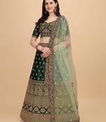 Green Sequins Thread Codding And Zari Embroidered Diamond Satin Silk Lehenga Choli For Bride