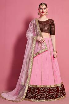 Baby-pink embroidered art silk Semi Stitched party wear lehenga