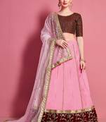 Baby-pink zari and sequins embroidered party wear Silk Lehenga