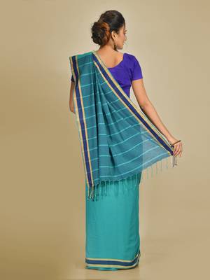 Multicolor hand woven pure cotton saree with blouse 3