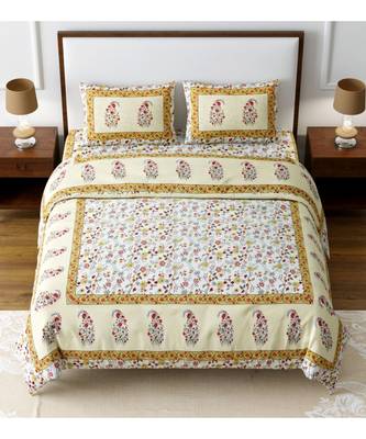 Ridan Cotton King Size Multicolour Double Bed Sheet With Pillow Cover 1
