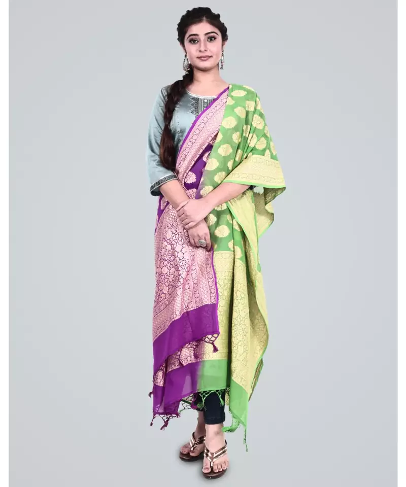 Pure Chiffon Silk Khaddi Banarasi Dupatta with gold zari boota work