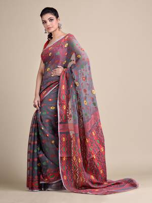 Multicolor Hand Woven Silk Blend Saree Without Blouse 2