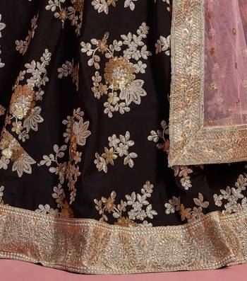 Black embroidered crepe Semi Stitched wedding & party lehenga 5