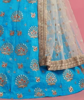 fascinating Sky-blue Sequins embroidered art Silk wedding Lehenga choli 5