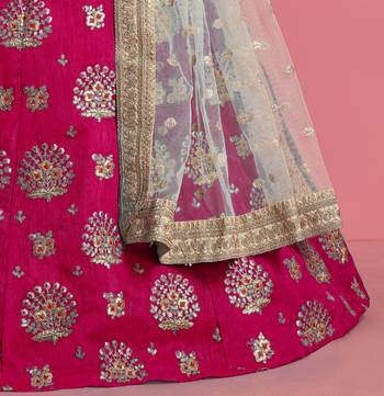 Rani-pink embroidered art Silk Semi Stitched wedding & party Lehenga 5