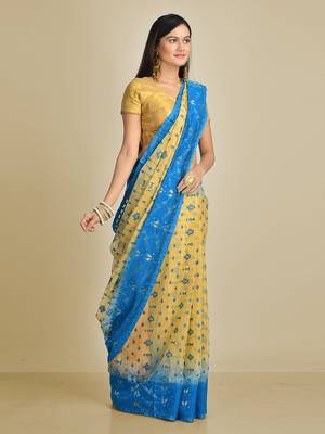 Multicolor hand woven silk blend saree  2
