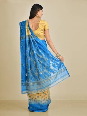 Multicolor hand woven silk blend saree  3