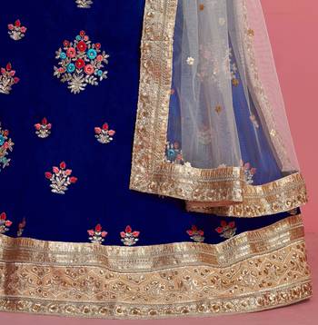 Navy-blue embroidered art silk semi stitched wedding & party lehenga 5