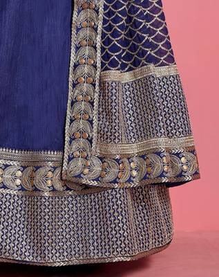 Navy-blue embroidered art silk Semi Stitched wedding & party lehenga 5