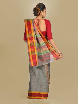 Multicolor hand woven pure cotton saree  3