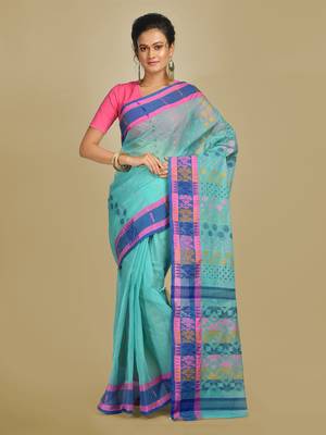 Multicolor hand woven pure cotton saree  1