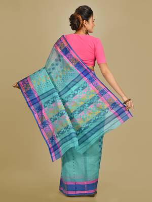 Multicolor hand woven pure cotton saree  3