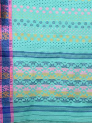 Multicolor hand woven pure cotton saree  4