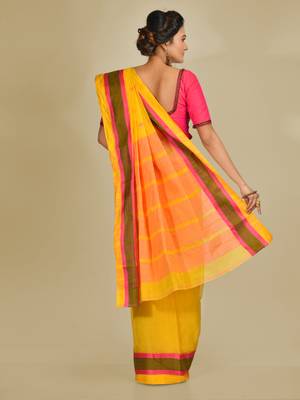 Multicolor hand woven pure cotton saree  3