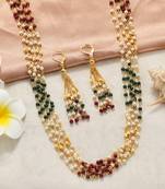 Indian Royal Premium Pearl Chain Multi Layered Necklace set with Matching Earrings