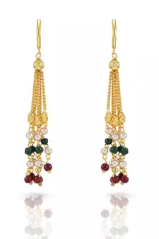 Indian Royal Premium Pearl Chain Multi Layered Necklace set with Matching Earrings