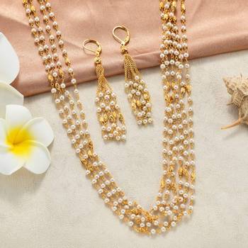 Indian Royal Premium Pearl Chain Multi Layered Necklace set with Matching Earrings 1