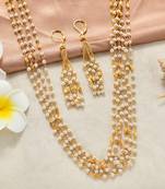 Indian Royal Premium Pearl Chain Multi Layered Necklace set with Matching Earrings