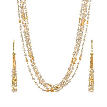 Indian Royal Premium Pearl Chain Multi Layered Necklace set with Matching Earrings 2