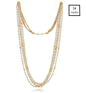 Indian Royal Premium Pearl Chain Multi Layered Necklace set with Matching Earrings 4