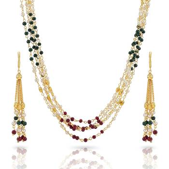 Indian Royal Premium Pearl Chain Multi Layered Necklace set with Matching Earrings 1