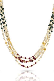 Indian Royal Premium Pearl Chain Multi Layered Necklace set with Matching Earrings