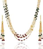 Indian Royal Premium Pearl Chain Multi Layered Necklace set with Matching Earrings