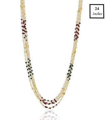 Indian Royal Premium Pearl Chain Multi Layered Necklace set with Matching Earrings 3