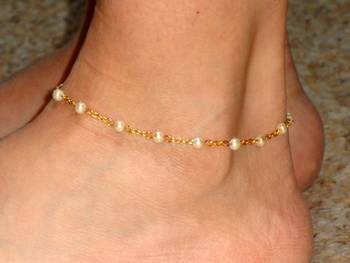  golden simple 1 line Pearl chain adjustable anklet pair 2