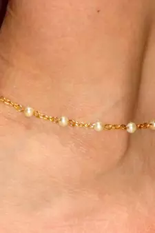  golden simple 1 line Pearl chain adjustable anklet pair