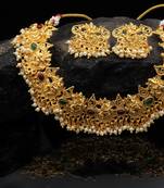 Gold Plated Temple Choker Necklace  Set For Women